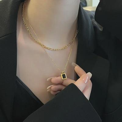 Luxuriöse Doppellagige Schwarze Titanstahl-Halskette – Elegante, Langlebige & Nicht Verblassende Schlüsselbeinkette für Damen