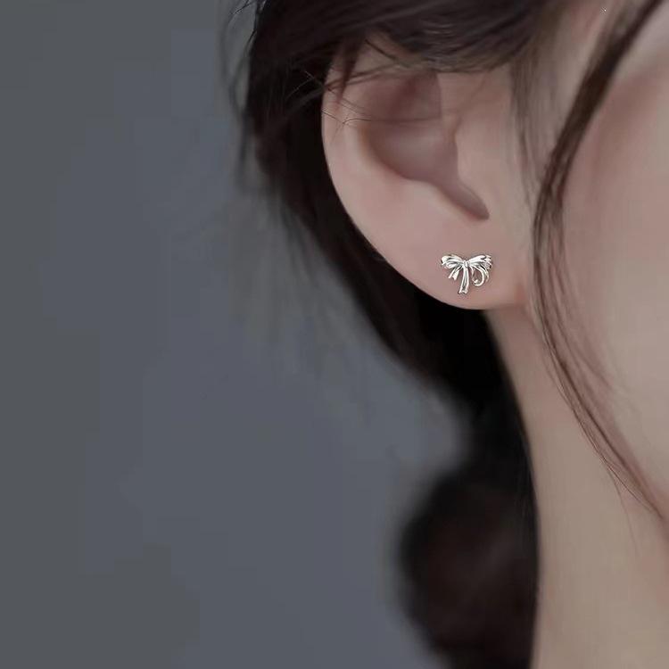 925 Sterling Silver Bow Stud Earrings - 2024 Trendy Luxury Niche Design