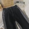 Women's Contrast Wide-Leg High-Waist Warm Jeans - Autumn/Winter Style with Velvet Lining and Slim Fit