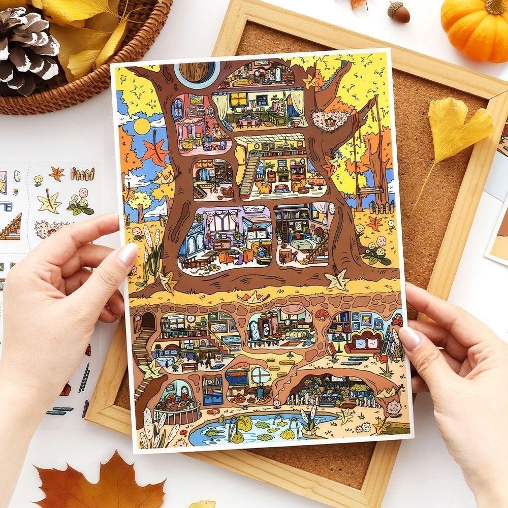 Retro Style Landscape Sticker DIY Crafts Die-cut 3D Stacking Sticker My Little Tree House Miniature Stickers Children Gifts
