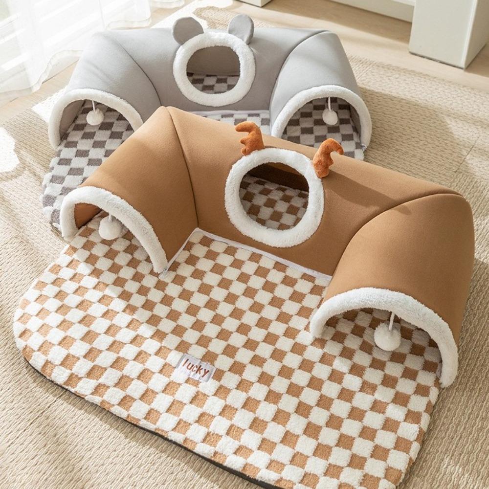 Playful Material Cat Tunnel Bed Thicken Warm Brown Grey Tunnel Toy Tube Shape Peekaboo Toy Home Decor
