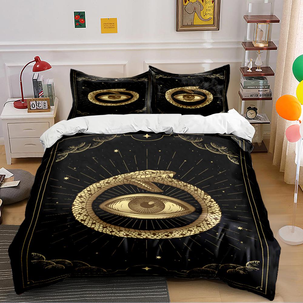 Golden Snake and Eye Design Bedding Set Bedding set (1 duvet cover, 2 pillowcases, duvet not included)