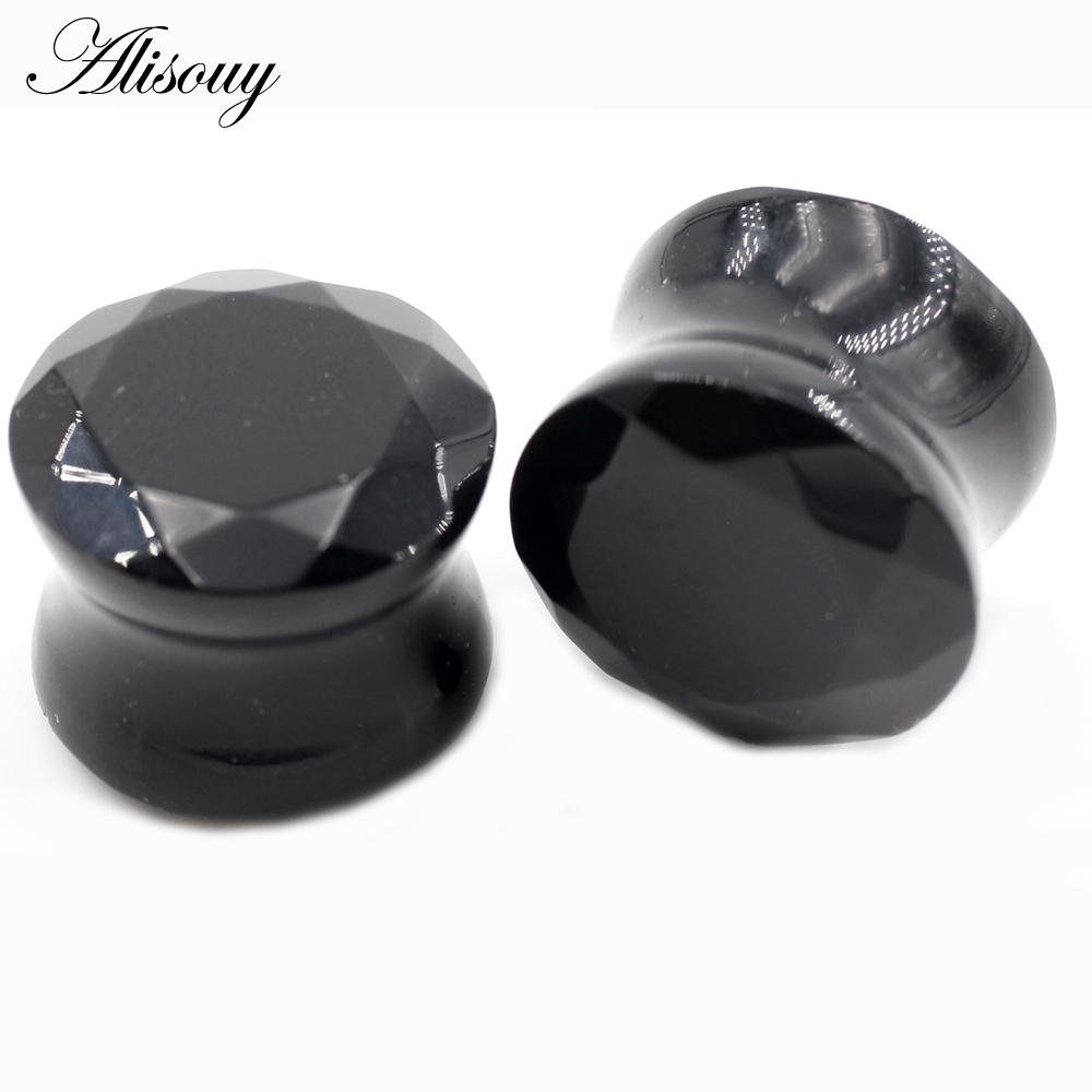 Alisouy 2PCS 6-19mm Schwarz Glas Rhombus Abschnitt Runde Ohr Tunnel Plugs Expander Keil Messgeräte Ohrring piercing Körper Schmuck