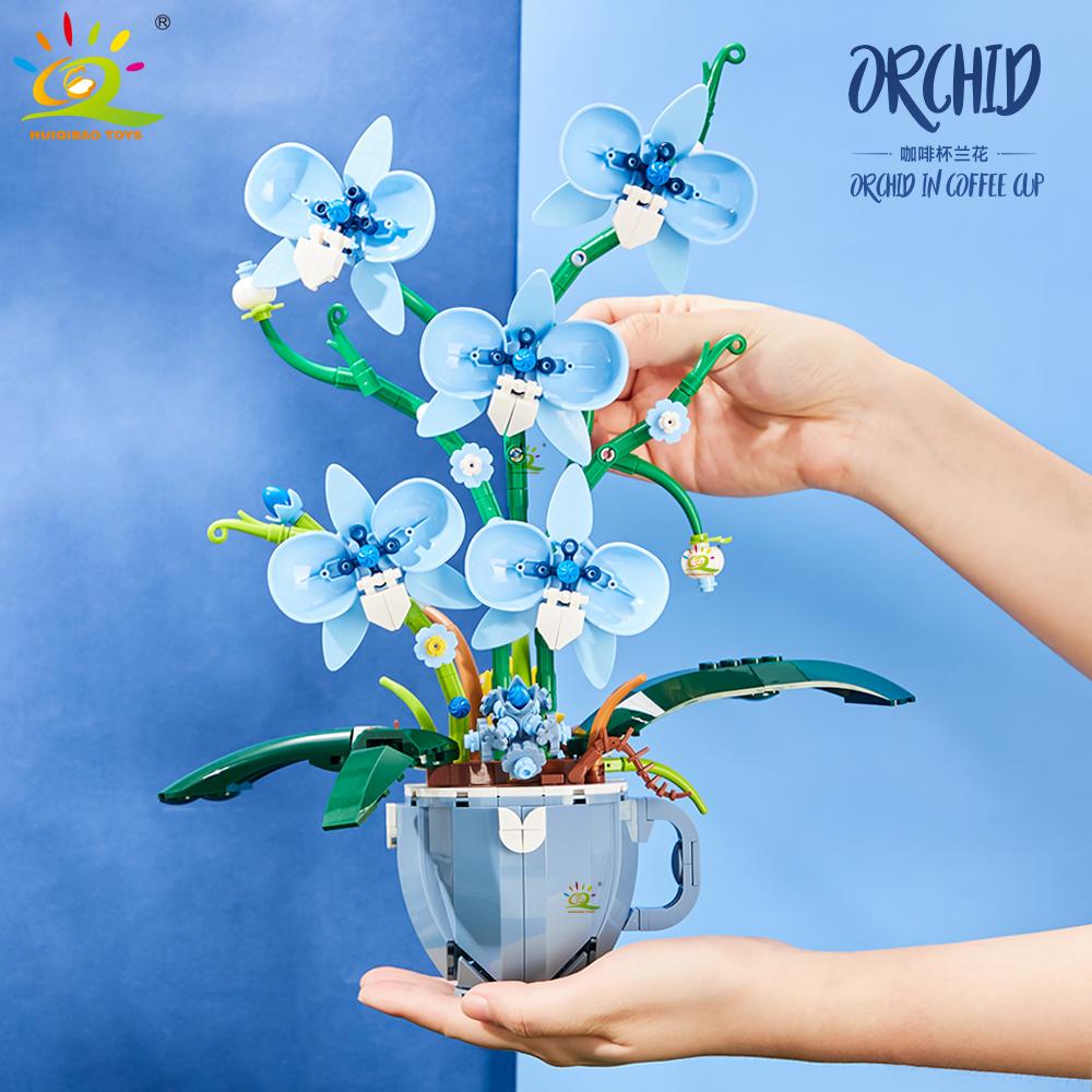 Květinová Orchidej Kávový Šálek V květináči Stavebnice 3D Kytice MOC Kostky Stavebnice DIY Domácí Dekorace Rostliny na Stůl