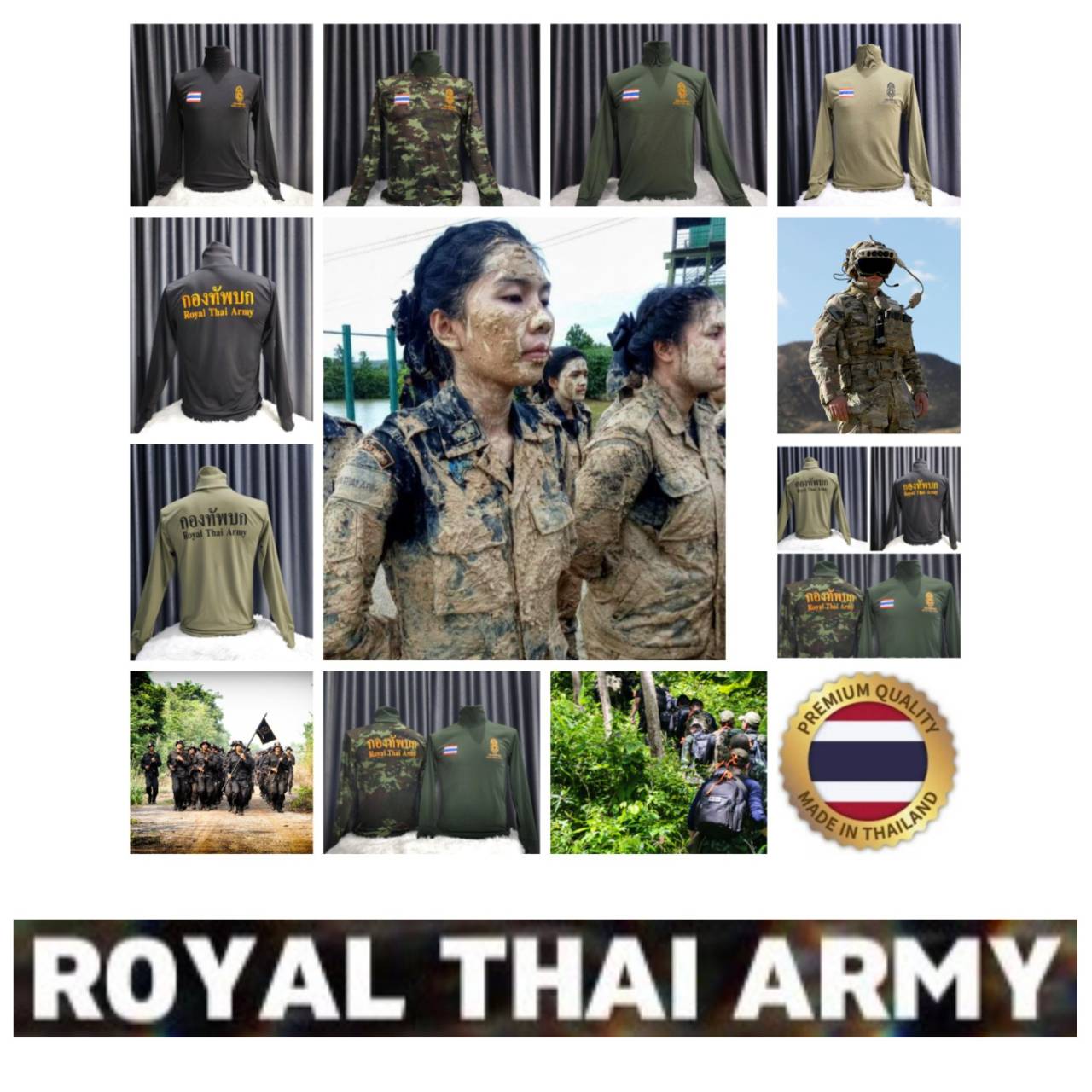

Футболка ROYAL THAI ARMY Військова майка з прапором Таїланду Водолазка з принтом з довгим рукавом Швидковисихаюча форма Чоловіки Жінки Унісекс 3XL