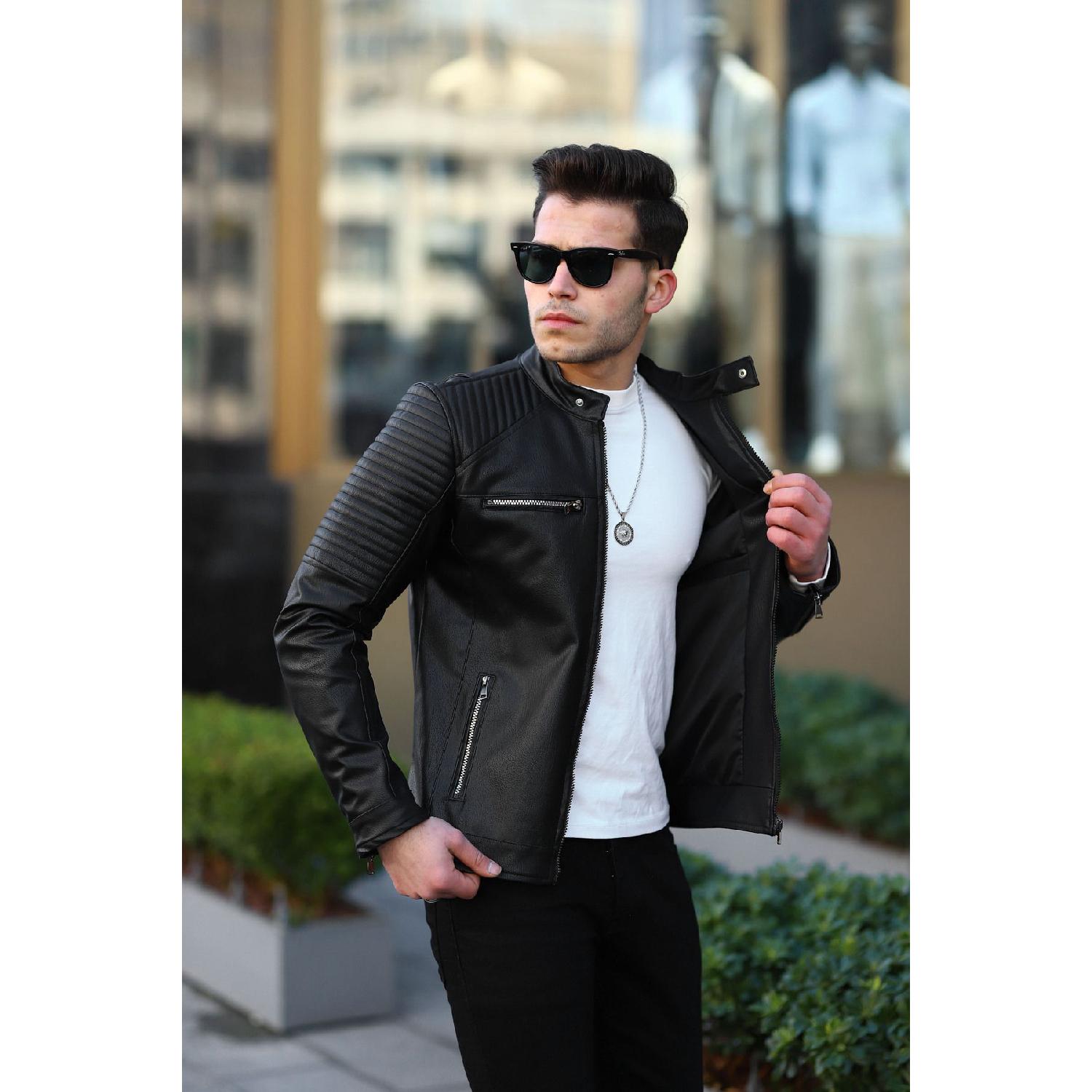 

Men s Leather Coat Winter Coat Leather Jacket S чёрный