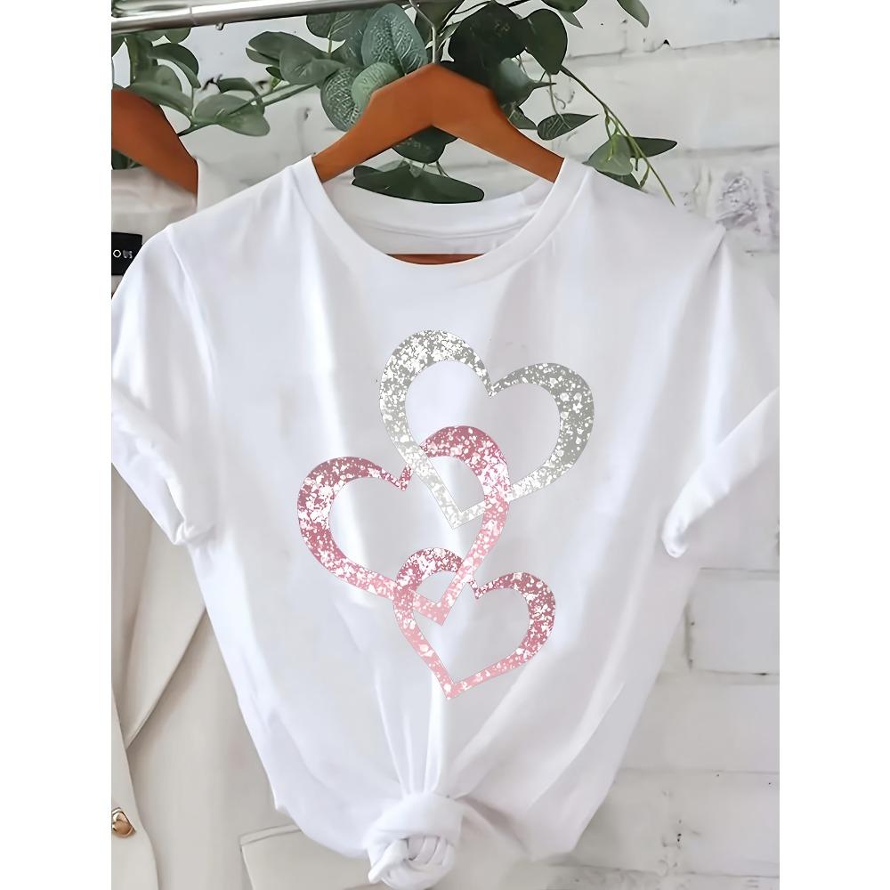 

Heart Print Patterns Spring and Summer Fashion Women S Clothing Women S Casual Short Sleeve TShirt with Three Aesthetic Clothes M
