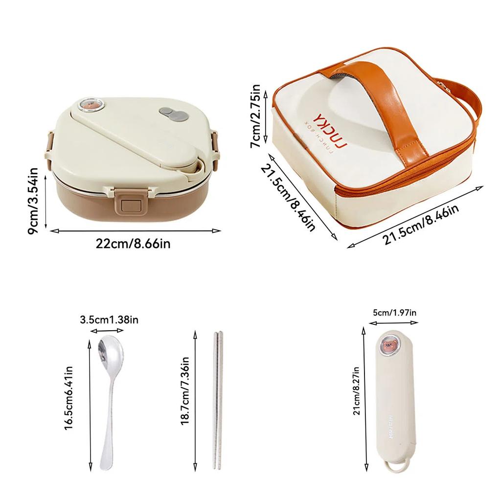 800Ml 304 Stainless Steel Divided Lunch Box With Cutlery Microwave 3/4 Grids Leak Proof Large Capacity Lunch Container