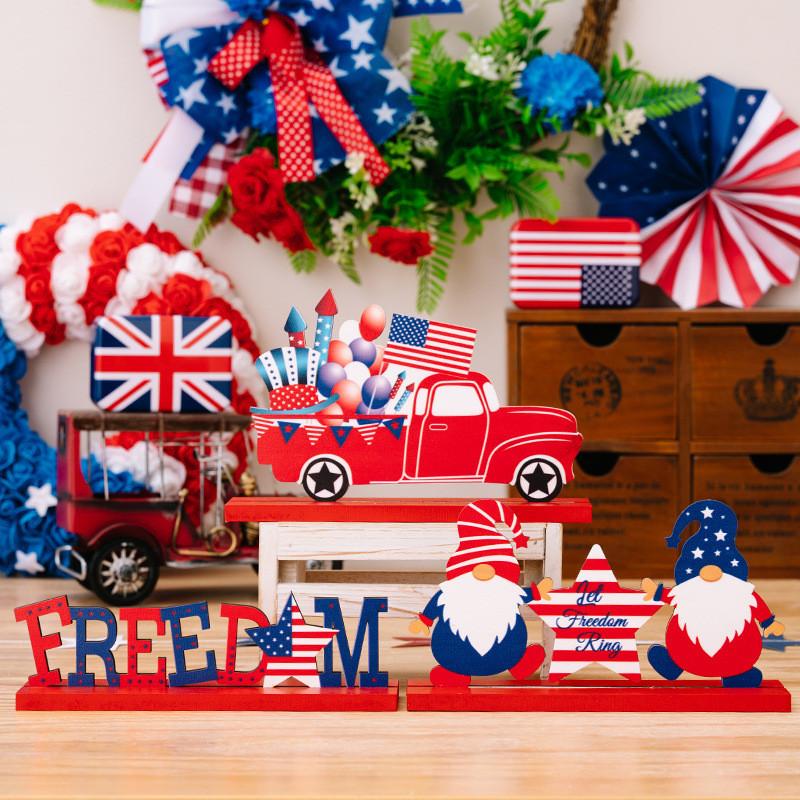 4th Of Whimsical July Wooden Gnome Letter Decorations For Patriotic Home Styling