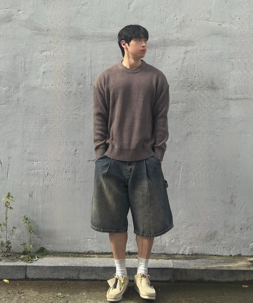 BLOND9 Crew Neck Rib Knit Sweater_Brown