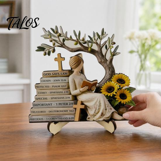 Decorazione per la Casa in Stile Pastorale, Statuetta in Legno di Ragazza che Legge, Statua Stabile Decorativa da Scrivania per Tavolino da Caffè, Ornamento Artistico Curativo,