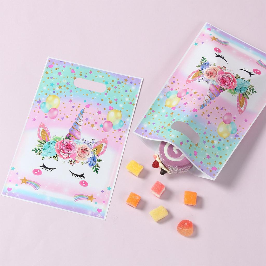 Regenbogen Einhorn Geburtstagsgeschenktüte Plastik Süßigkeitentüte Happy Birthday Partydeko Kindergeburtstagsparty Gastgeschenke Babyshower