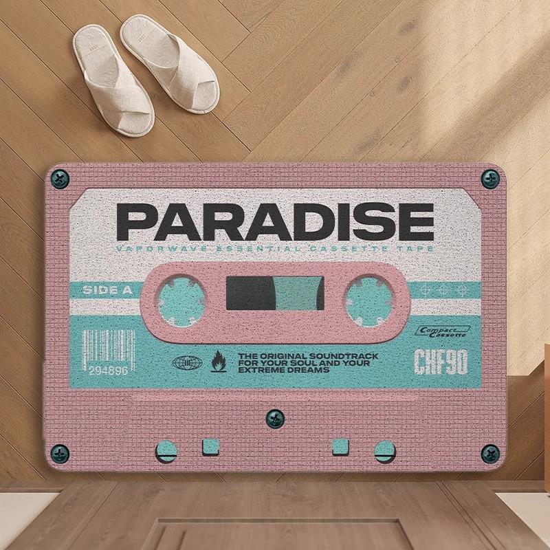 Home Floor Mat Retro Cassette Tape Bedroom Bathroom Kitchen Dirt Resistant Easy To Decorate Home Floor Mat Adjustable Floor Mat