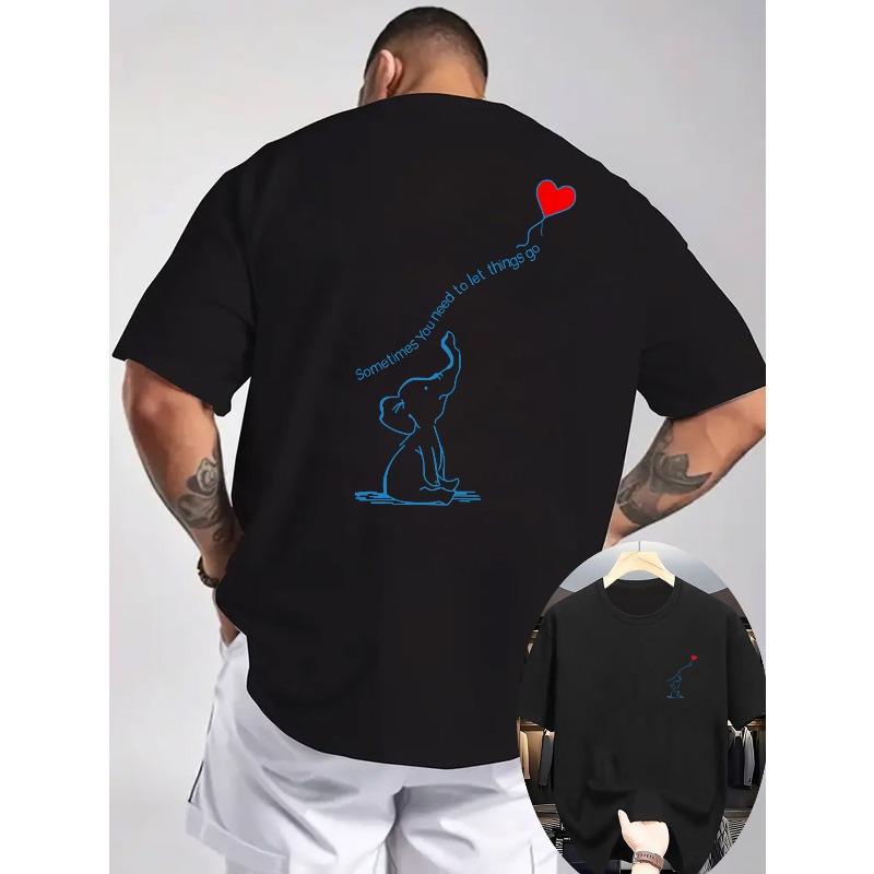 

Summer New Men S Casual Short-Sleeve T-Shirt, Ribbed Round Neck Top, Print on Both Front And Back, Knitted Fabric, Refreshing And Comfortable S чёрный