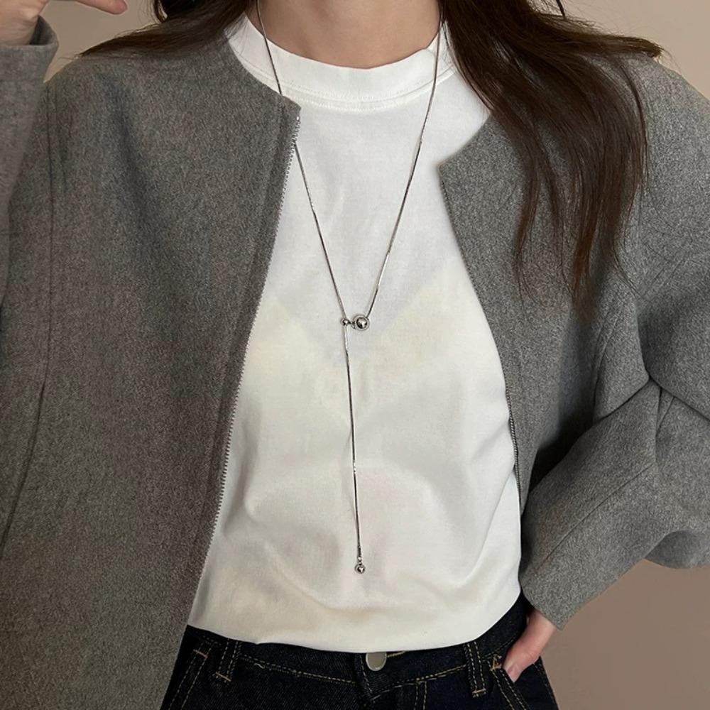 Fashion Metal Long Pull Necklaces for Women Luxury Elegant Silver Color Matte Snake Bone Chain Necklace Jewelry Accessories Gift