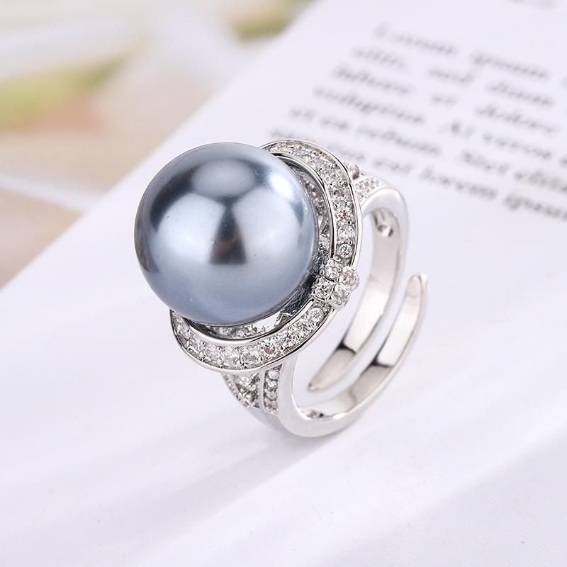 

4 Jewelry Copper Platinum Plated Pearl Temperament Simple Women S Ring 14Mm
