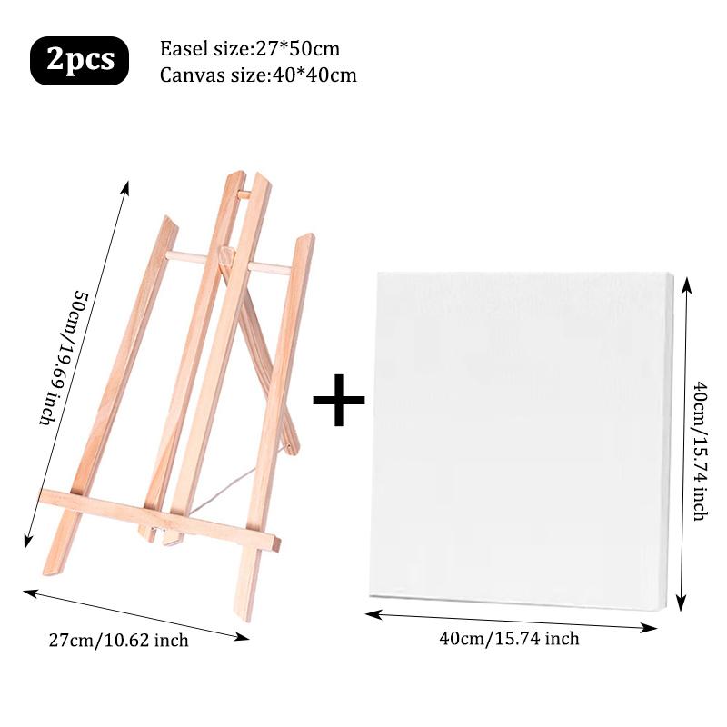 2-Pack Mini Wooden Easel With Canvas Set,Portable Desktop Art Easel Stand With Blank Canvas,For Acrylic,Watercolor,Oil Painting