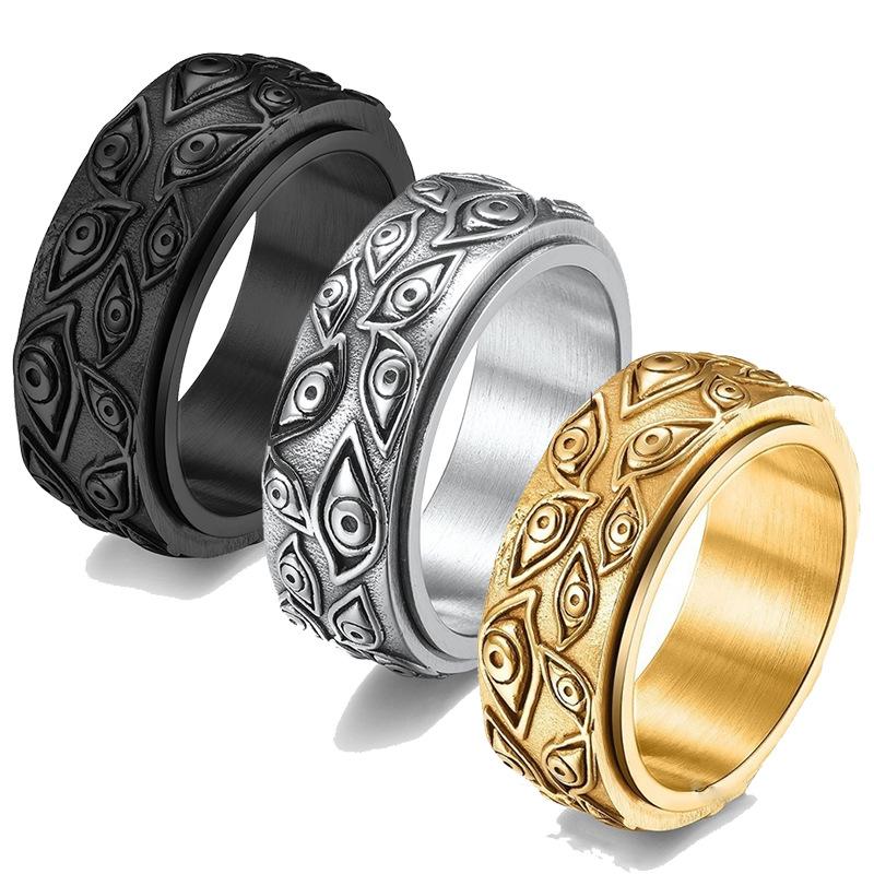 Rotatable Evil Eye Titanium Steel Stress Relief Ring Vintage Artistic Jewelry