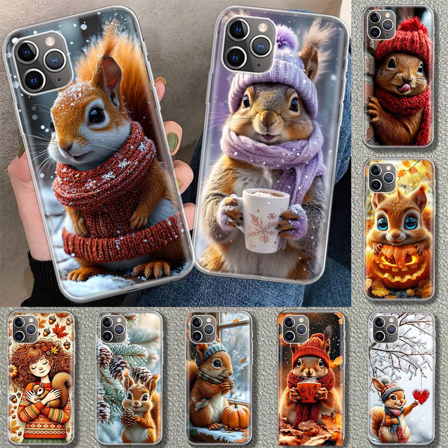 Animal Squirrel Phone Case Cover for iPhone 11 12 13 Mini 14 15 Plus 16 Pro Max 17 Air 7 8 + SE Art Customized Fundas 11 12 13 M