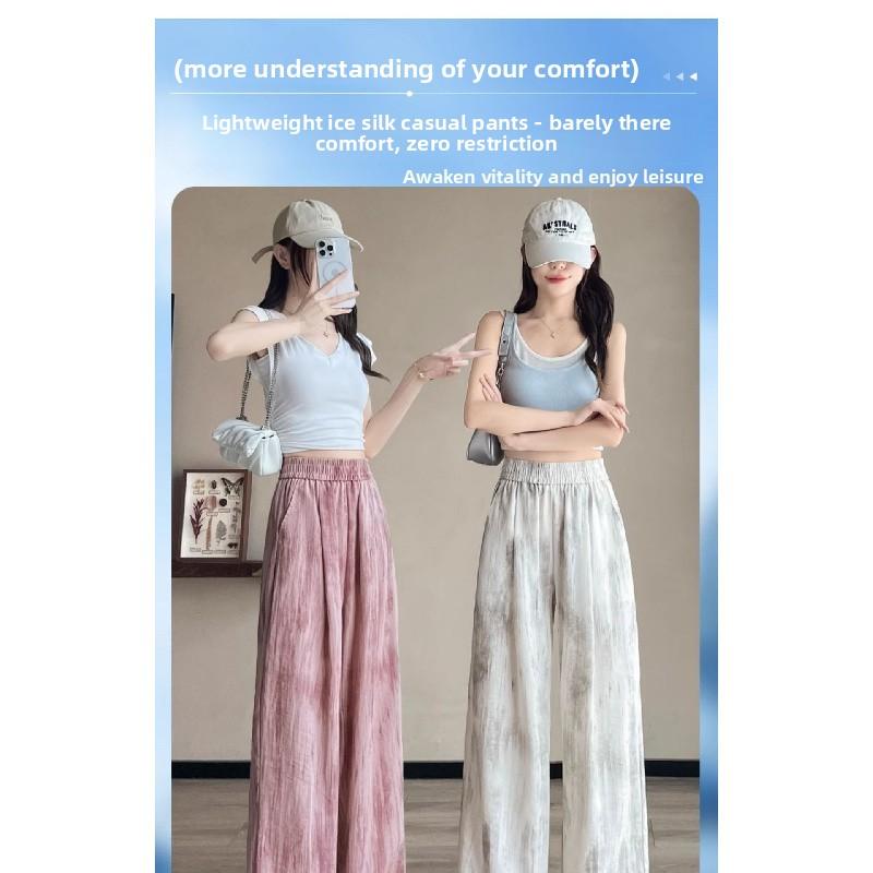 Narrow-fit Tie-dye Wide-leg Pants for Women, 2026 New Model, Ice Silk Cotton-linen Casual Summer Thin Tencel Linen Yamamoto Pants