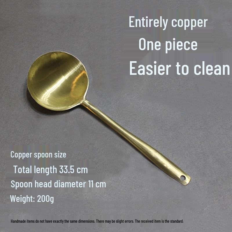 Handcrafted Brass Wok Spatula & Copper Spoon Set with Wooden Handles, Uncoated Raw Brass Utensils for Household Use