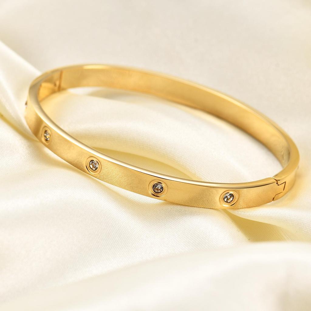 Stylish Zirconia Open Cuff Bracelet - 4MM/6MM Stainless Steel Couple Design