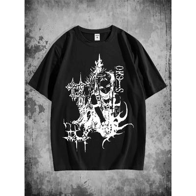 Dark Fantasy Map Print Short Sleeve T-Shirt for Men Fabric Casual Tee with Crew Neck  Breathable, Slight Stretch Material for Summer Style