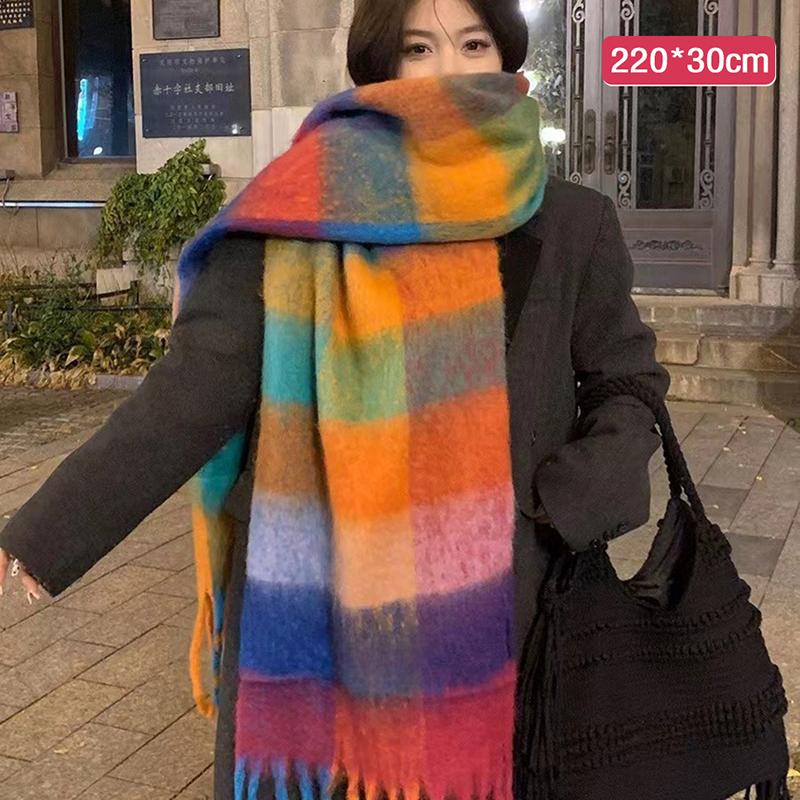 Soft Winter Cashmere Scarf Multi-Style Warm Long Tassel Scarves Mohair Thickened Wrap Shawls For Women Girls