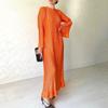 European and American Women's Autumn New Style Long Dress Elegant Pleated Horn Sleeve Mid-length Dress