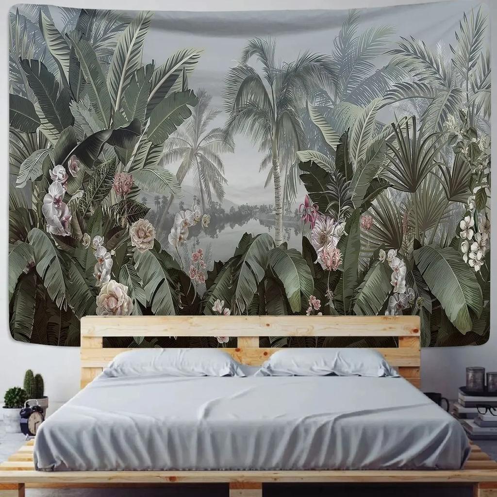 Nordic Ins Home Living Room Bedroom Fabric Hanging Painting Background Decoration Tropical Plant Print Tapestry Wall Hanging
