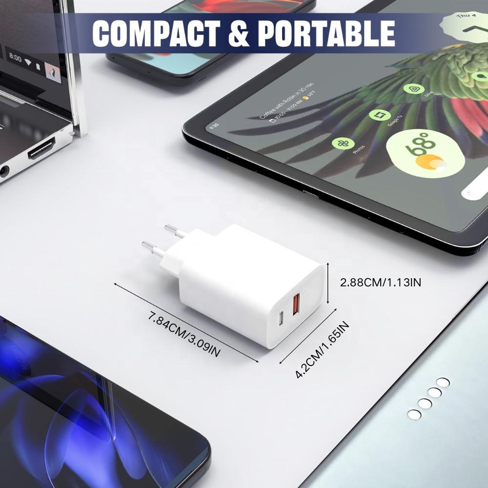 30W PD Fast Charger Dual Port USB C Wall Charger Quick Charge Power Adapter for Smart Phones Tablets Earbuds