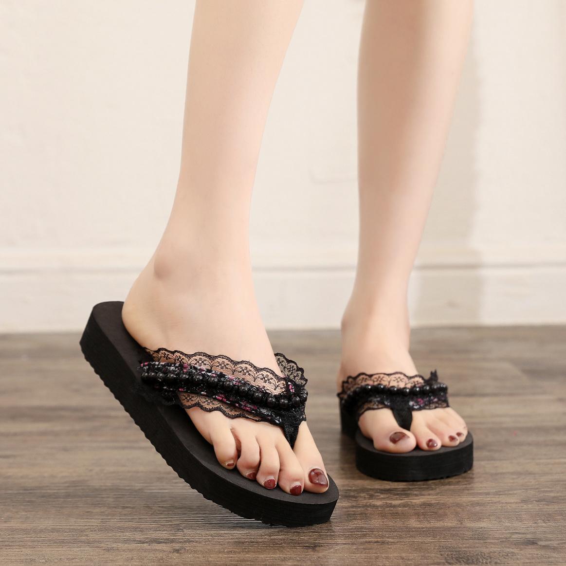 

Сандалии Кристаллы Женские тапочки Драгоценности Обувь для женщин 2024 Платформа Толстые Шлепанцы Шлепанцы Лето Танкетка Высокий каблук До 5 см Y 42