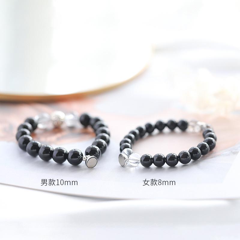 Natural Crystal Black Yellowstone Couple Bracelet Women'S Sterling Silver Pair Of 925 Silver Bracelet Valentine'S Day Gift