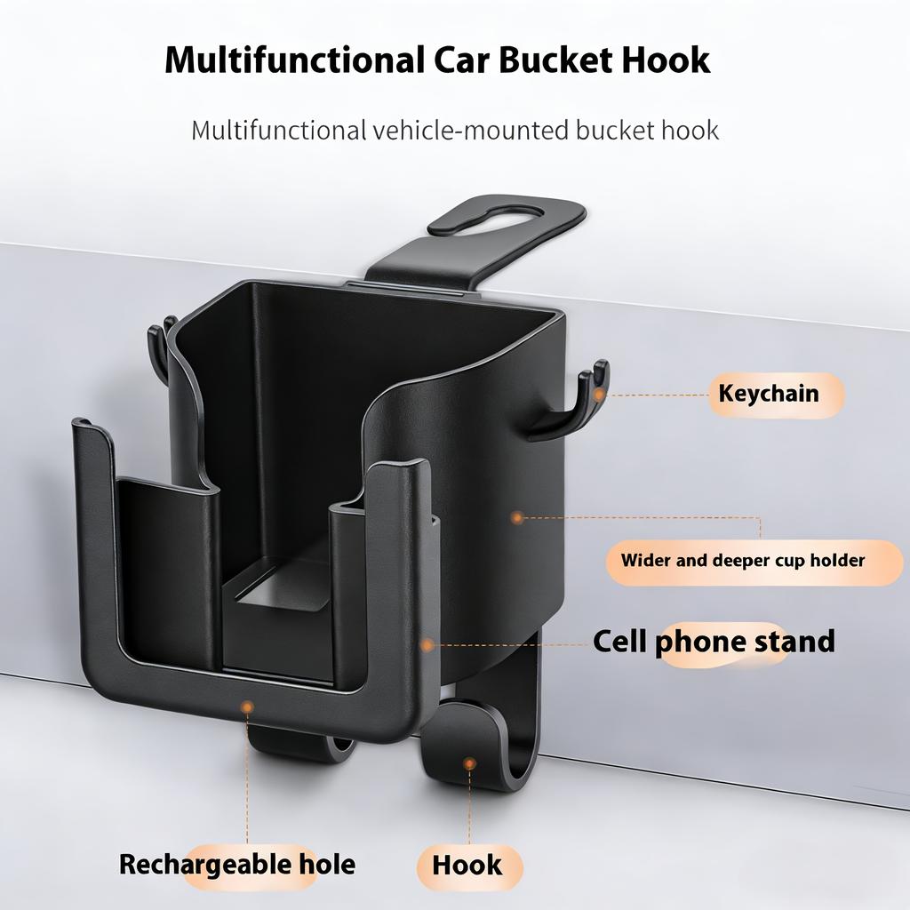 S Universal Car Seat Back Storage Organizer With Cup Holder, Phone Holder & Hooks, Space-Saving Car Organizer For Bottles