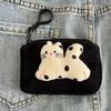 New Cute Anime Coin Purse Plush Round Earphone Storage Bag Portable with Black Pearls Mini Wallet Girly Gift