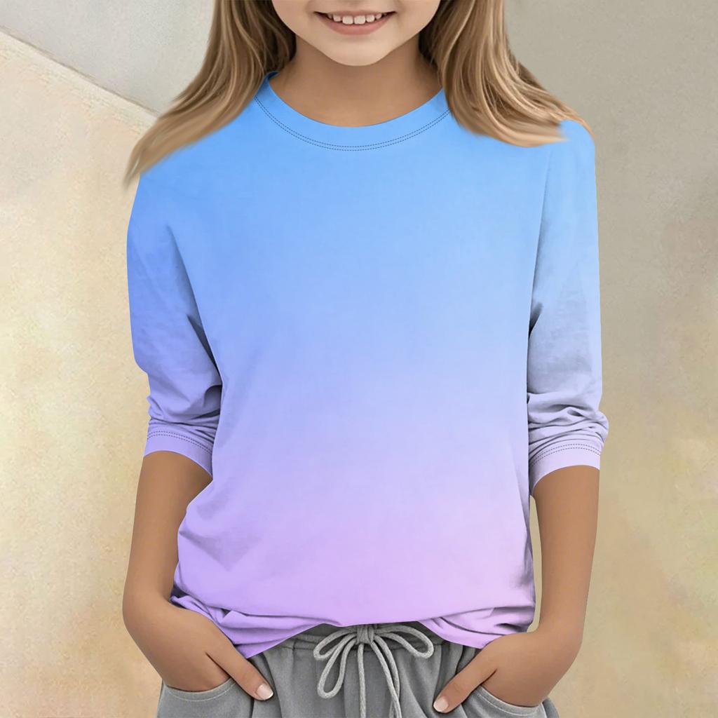 Kinder bedrucktes Rundhals Siebenviertelarm Freizeit T-Shirt