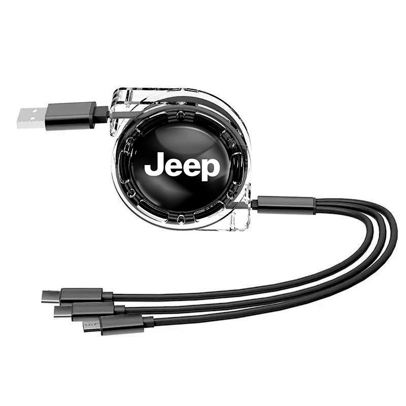 For Jeep Car Interior 3 In 1 Fast Charger USB Data Cable Accessories For Jeep Renegade Wagoneer Avenger Recon Wrangler JK Gla