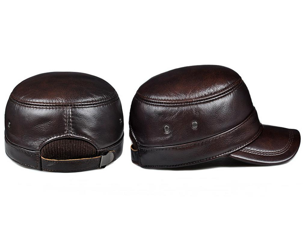 Herren Winter Flachkappe aus Rindsleder mit Ohrenschutz