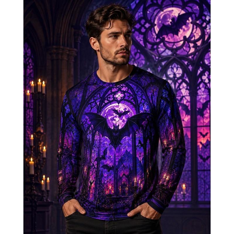 Autumn and Winter Men's 3D Printed Crew Neck Long Sleeve T-Shirt Halloween Dress Up
