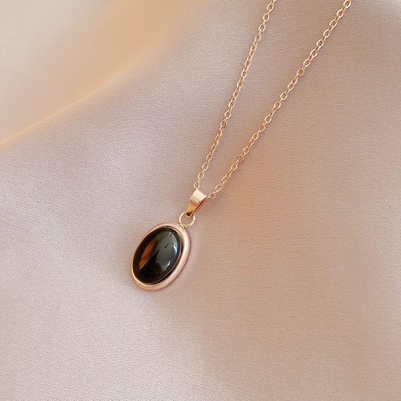 

Ожерелье из титановой стали с овальным кулоном «кошачий глаз», 2023 г., роскошная ключичная цепочка с гальваническим покрытием из настоящего золота