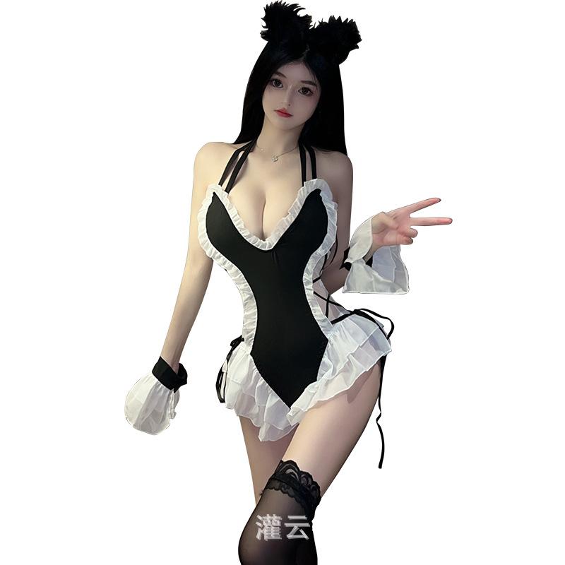 Large size erotic underwear maid outfit temptation pure desire to open the crotch free of passion pajamas small breasts show big
