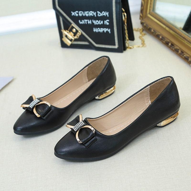 Women's Shoes Pointed Toe Low Heel Elegant Rhinestone Green Leather Casual Ladies Pumps High Quality Slip On Dress Y2k 39 Sale