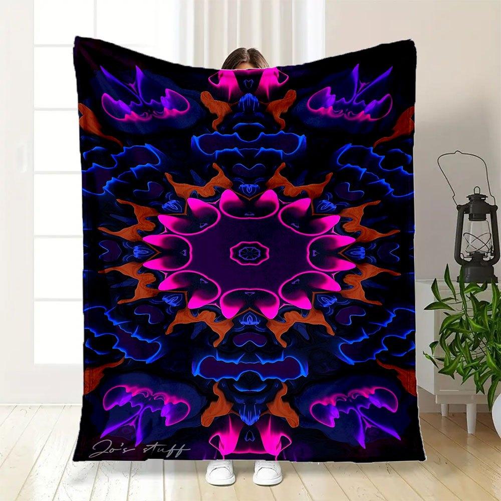 "Vibrant Kaleidoscope Abstract Art Print"Blanket Flannel Throw Blanket for Sofa, Bed, Travel, Camping, Office, Couch, Chair, And Bed Gift fo
