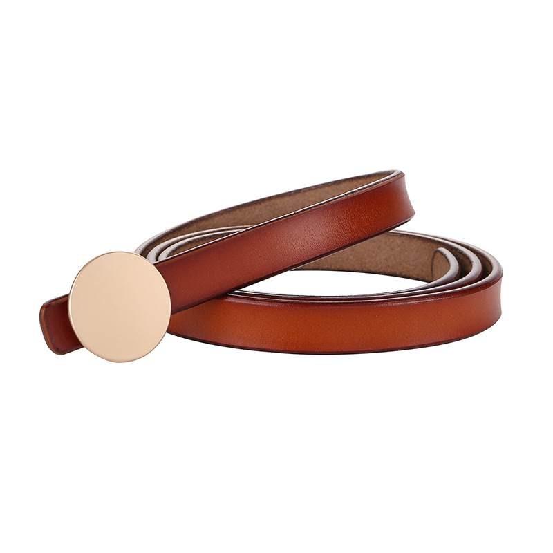 Pure Leather Thin Waist Belt For Dresses With Metal Buckle For Womens Fashion