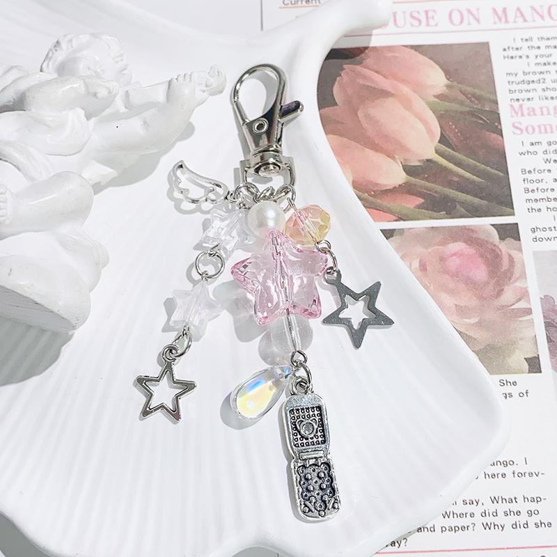 Korean Fresh Cute Star Phone Lanyard Keychain Y2K Sweet Girly Keyring Bag Pendant Key Accessories For Girls Gift