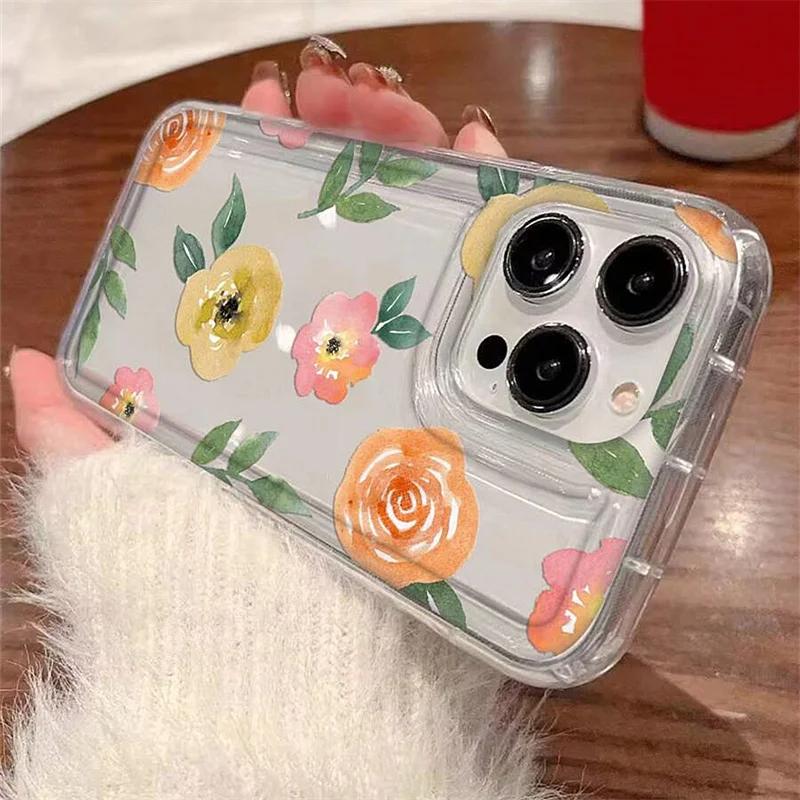 Purple Flower Printing Phone Case for Samsung S24 S23 S22 Ultra Plus S21 FE A14 A34 A15 A35 A52 A53 A54 A55 5G Soft Tpu Cover