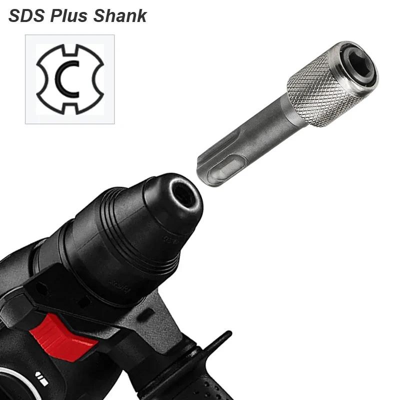 SDS Plus Convert To 1/4 Hex Shank Adapter Hexagonal Converter Electric Hammer Power Screwdriver Bit Holder Socket Impact Driver