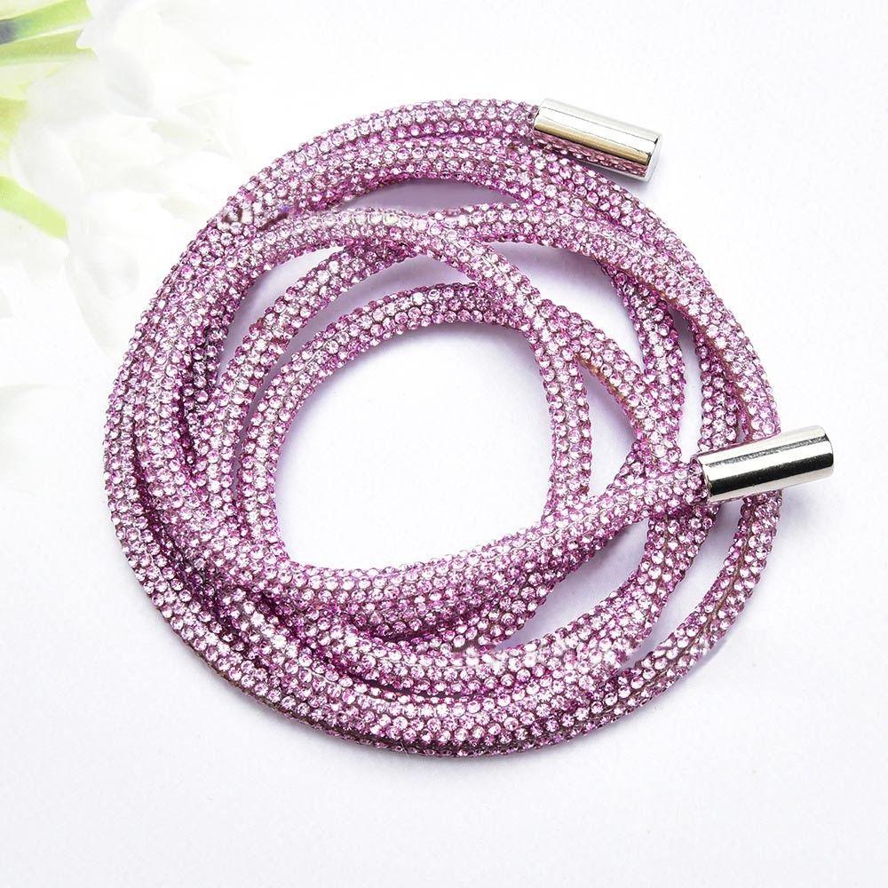 

Diy Rhinestone Drawstring For Hoodie Trouser Sweatpant Rope Crystal Shiny Round Cord Replacement String Rubber Hose Diamond Trim рожевий