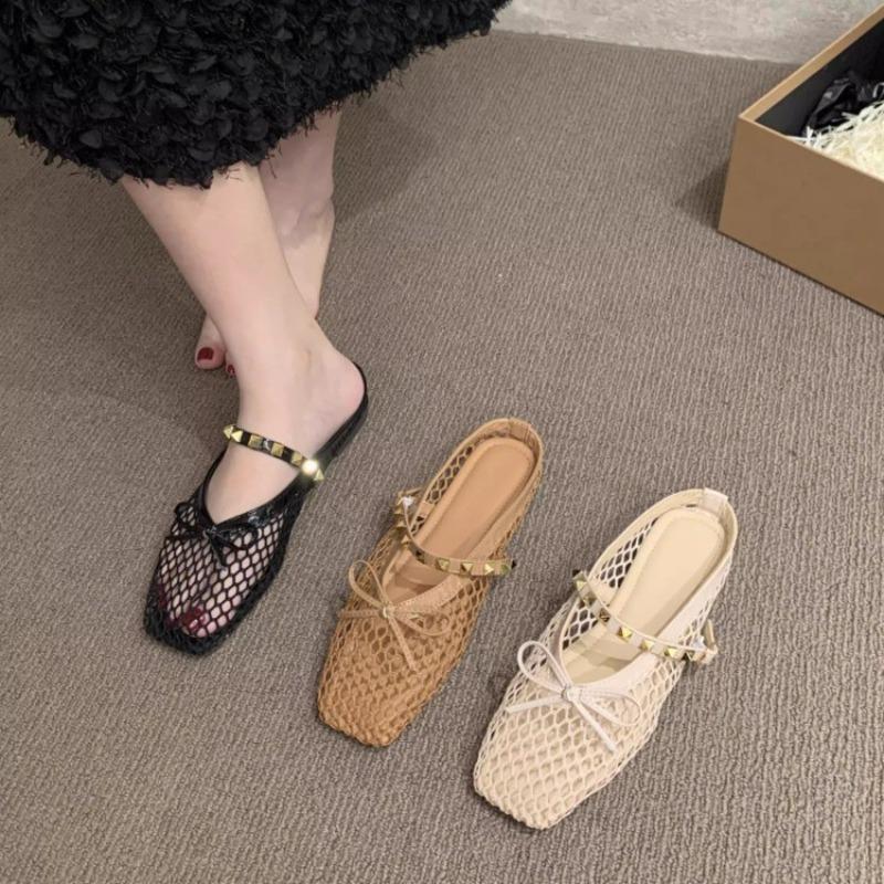Fashion Low Heel Fishing Net Woven Sandals Women Summer Hollow Soft Sole Comfortable Niche Beach Baotou Roman Half Slippers