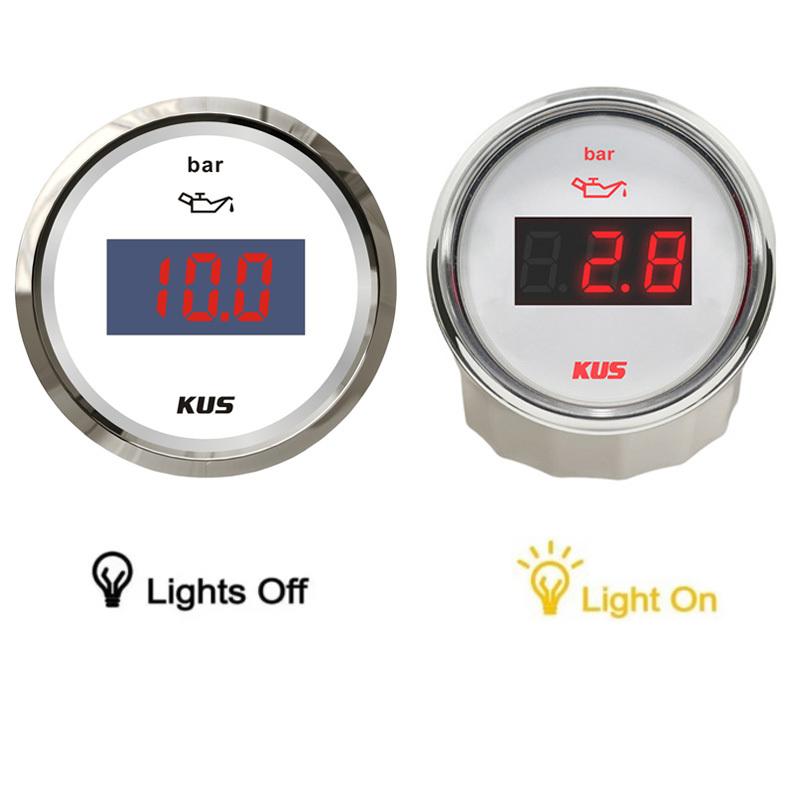 KUS 52mm 0-10Bar Digital Oil Pressure Gauges 10-184ohm Input Signal Oil Pressure Meters with Red / Yellow Backlight for Car Boat